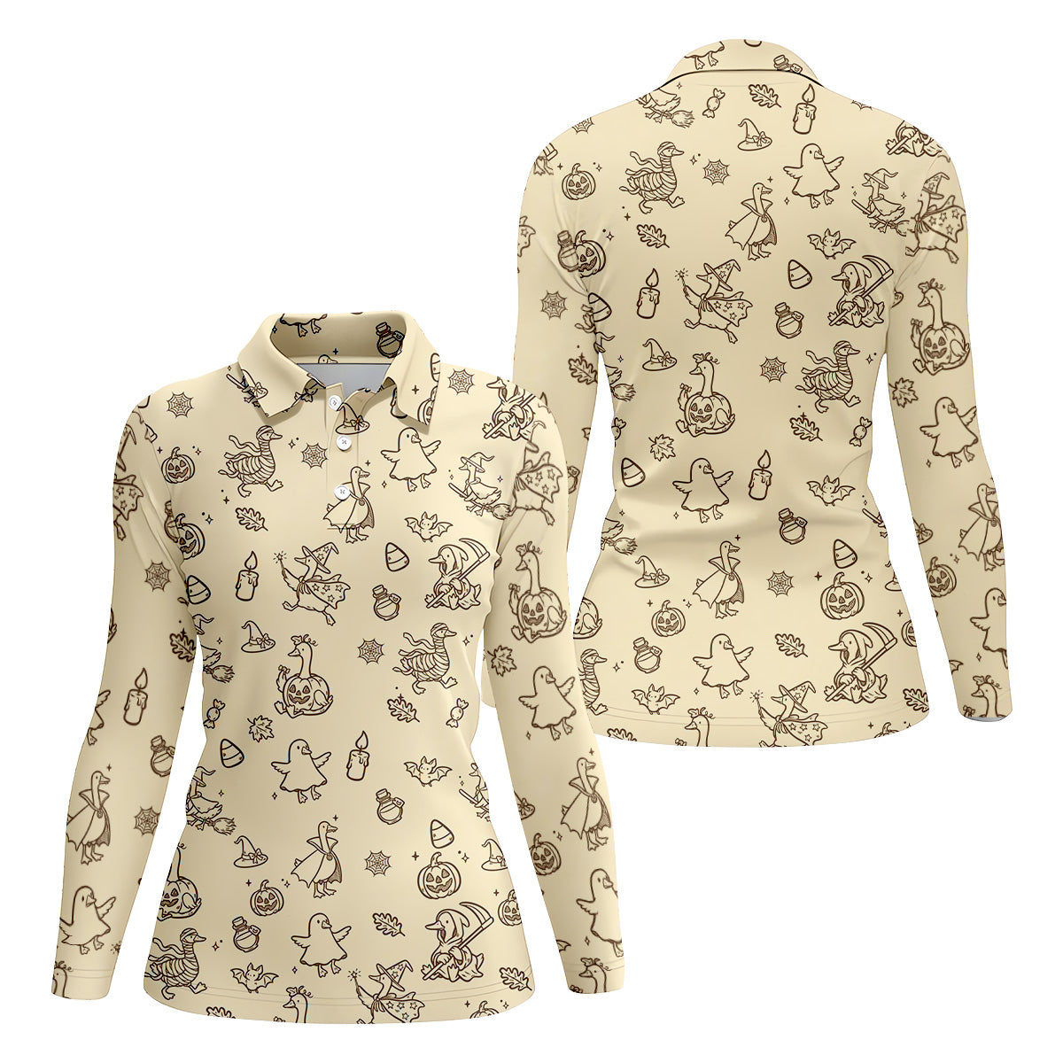 Goose Halloween, Doodle Pattern, Beige Golf Shirt, Sleeveless Womens Golf Shirts, Women Golf Top, Ladies Golf Shirts