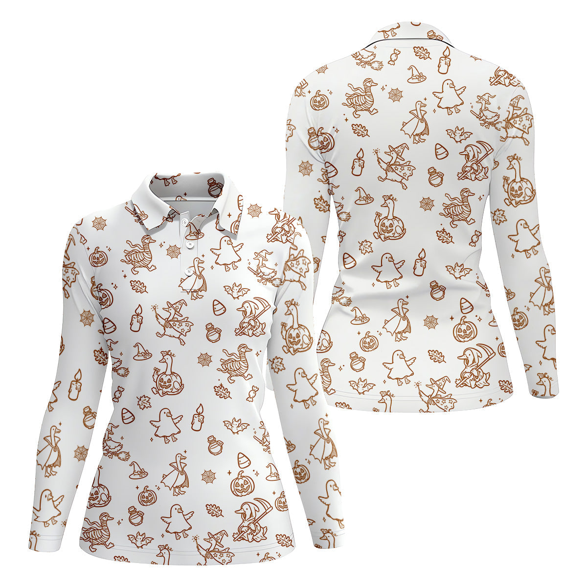 Goose Halloween, Doodle Pattern, White Golf Shirt, Sleeveless Womens Golf Shirts, Women Golf Top, Ladies Golf Shirts
