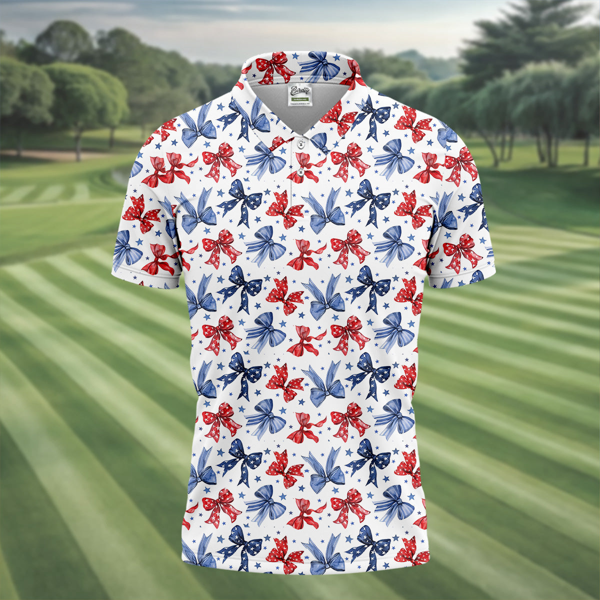 Red White & Blue Bows Shirt, Men's 4th Of July Shirts, Funny Mens Golf Polo Shirt, Gift For Golfing Dad