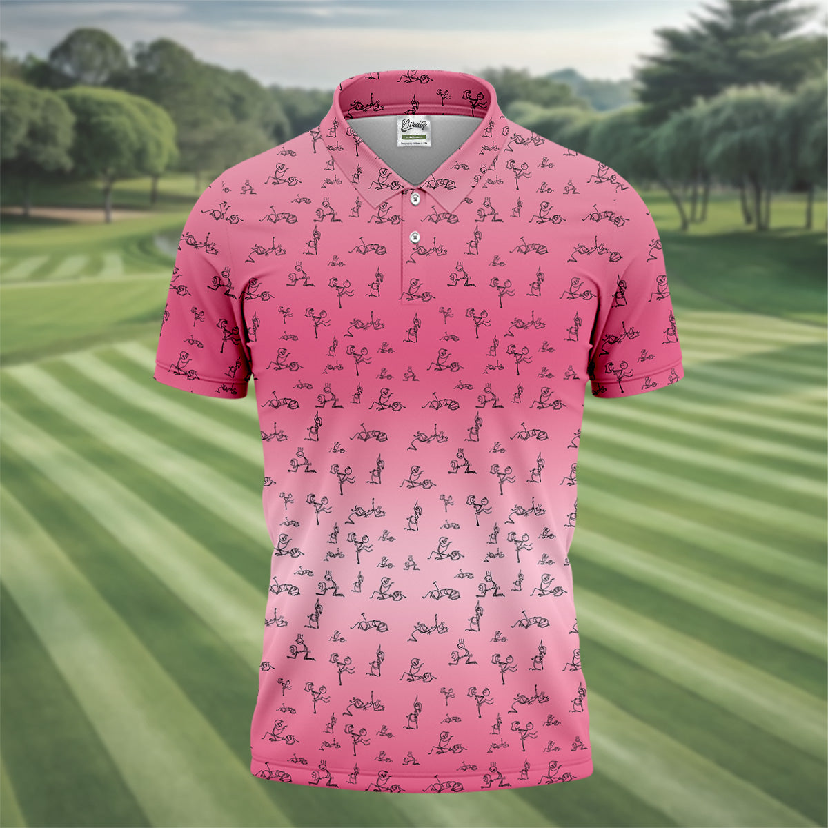Funny Stickman Men's Pink Golf Polo, Unique Gift For Golfer, Golf Accessories For Men