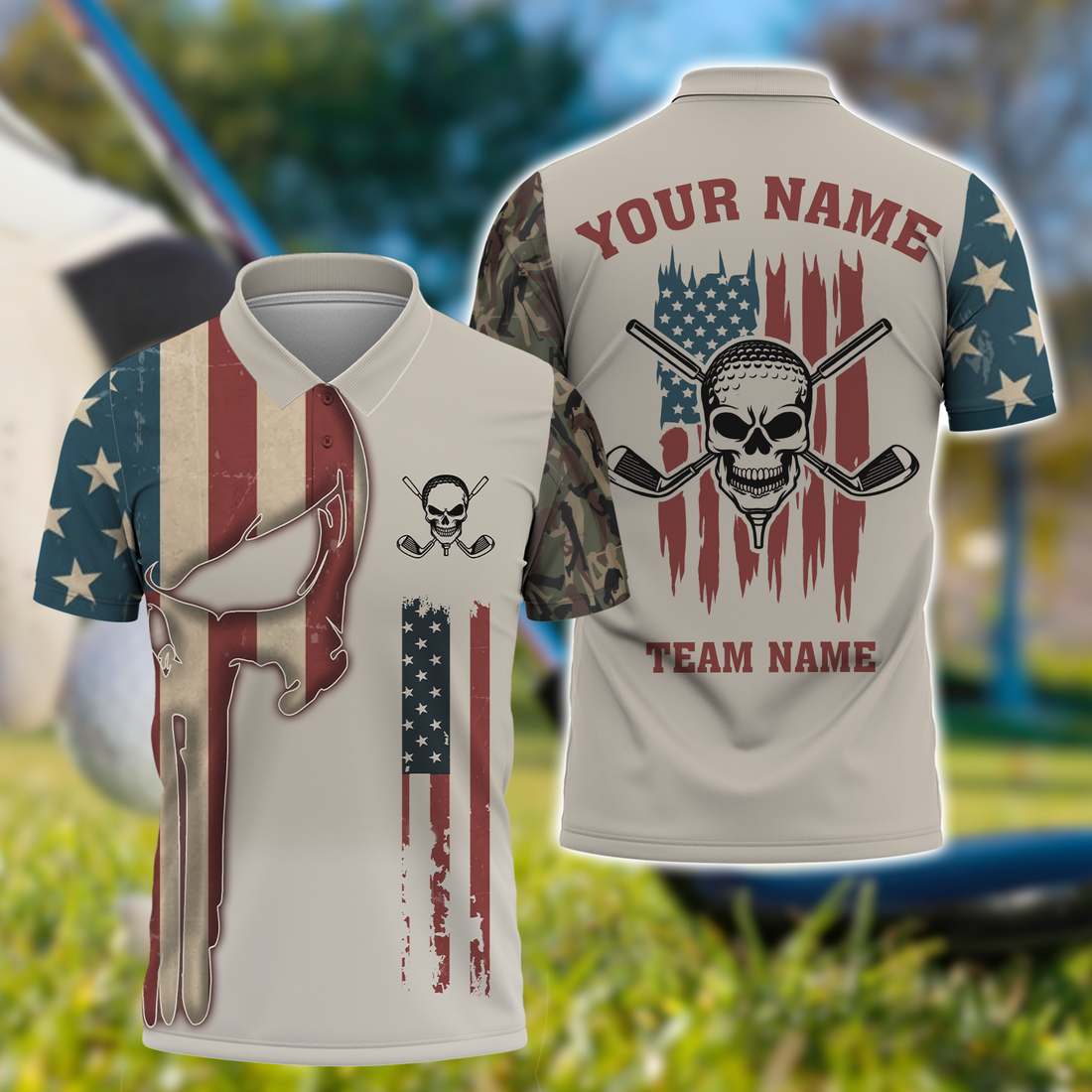 Custom Men's Golf Polo Shirt, Skull Golf Shirt, Patriotic Golf Shirt, Gift For Golfers