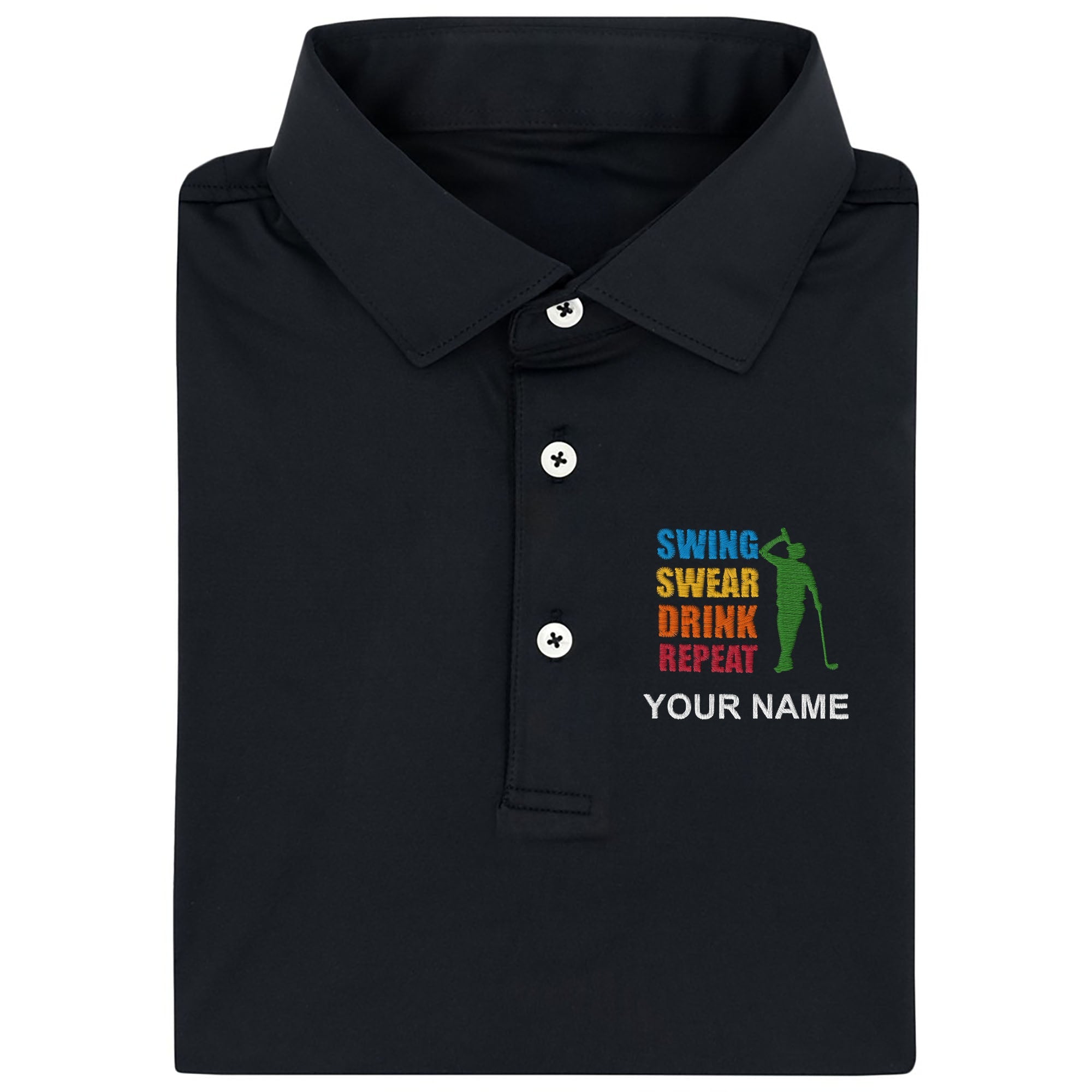 Swing Swear Drink Repeat Custom Embroidery Polo Shirt, Mens Golf Shirt, Dad Golf Gift
