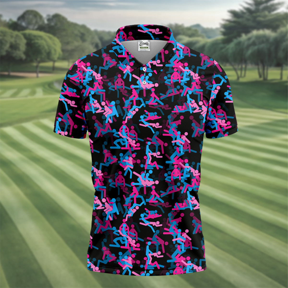 Sex Positions Stick Figure Black Mens Golf Polo Shirts, Cool Golf Gift, Golfing Apparel, Polo For Men