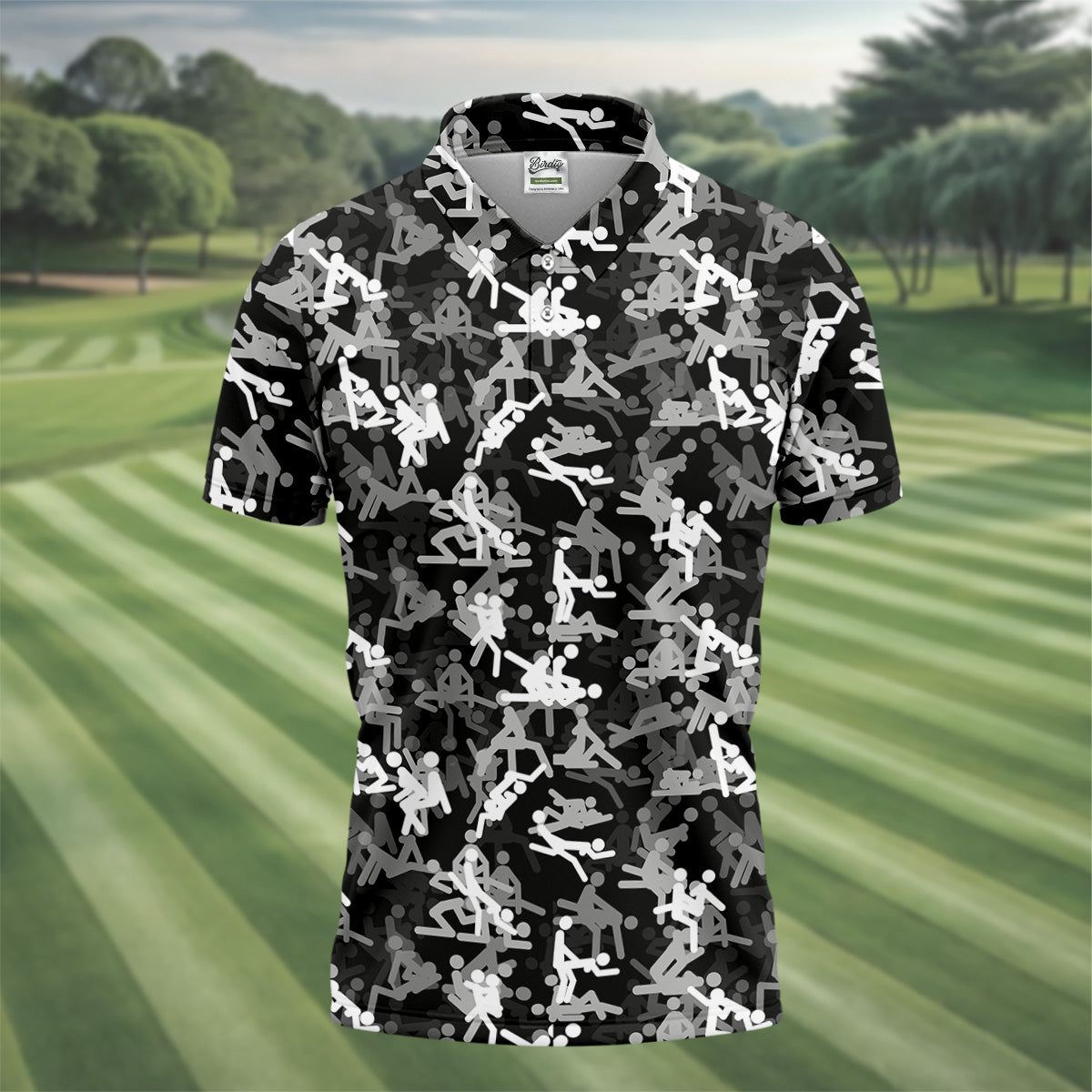 Sex Positions Stick Figure Black And White Mens Golf Polo Shirts, Cool Golf Gift, Golfing Apparel
