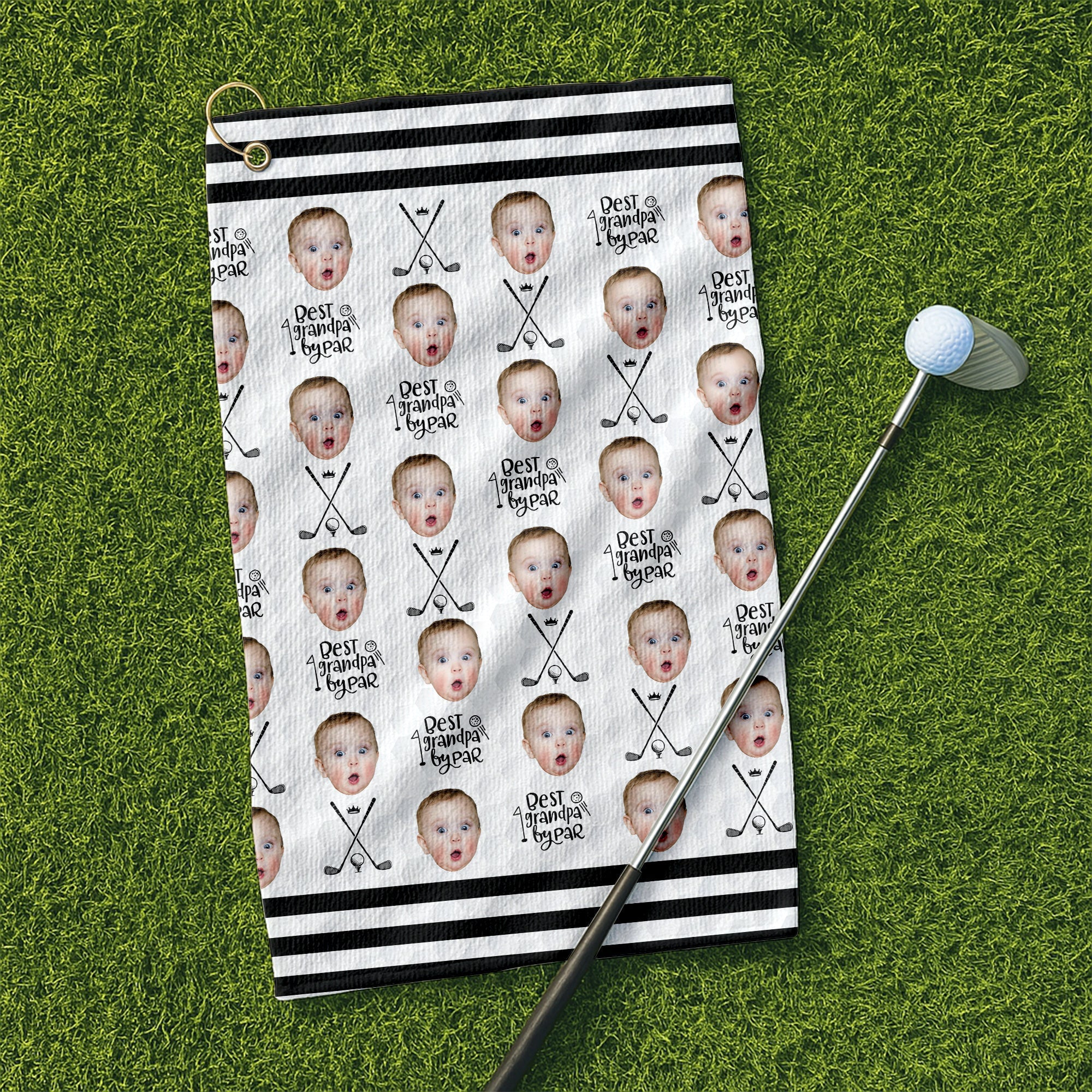 Best Grandpa By Par Golf Towel, Custom Golf Towel With Kids Photo, Christmas Golf Gift