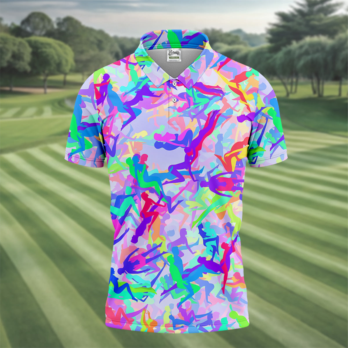 Funny Sex Positions Stick Figure Purple Neon Golf Tops For Men, Unique Gift For Golfer, Men's Golf Polo