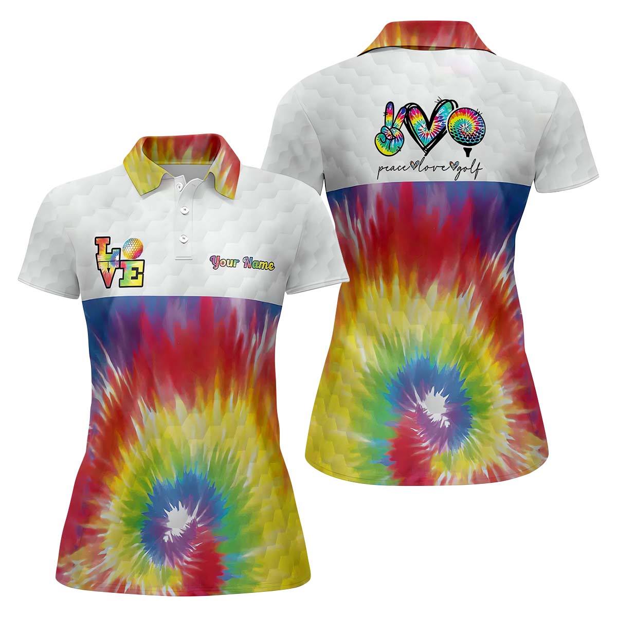 Peace Love Golf Tie Dye Custom Ladies Golf Shirt, Golfing Apparel, Womens Golf Gifts