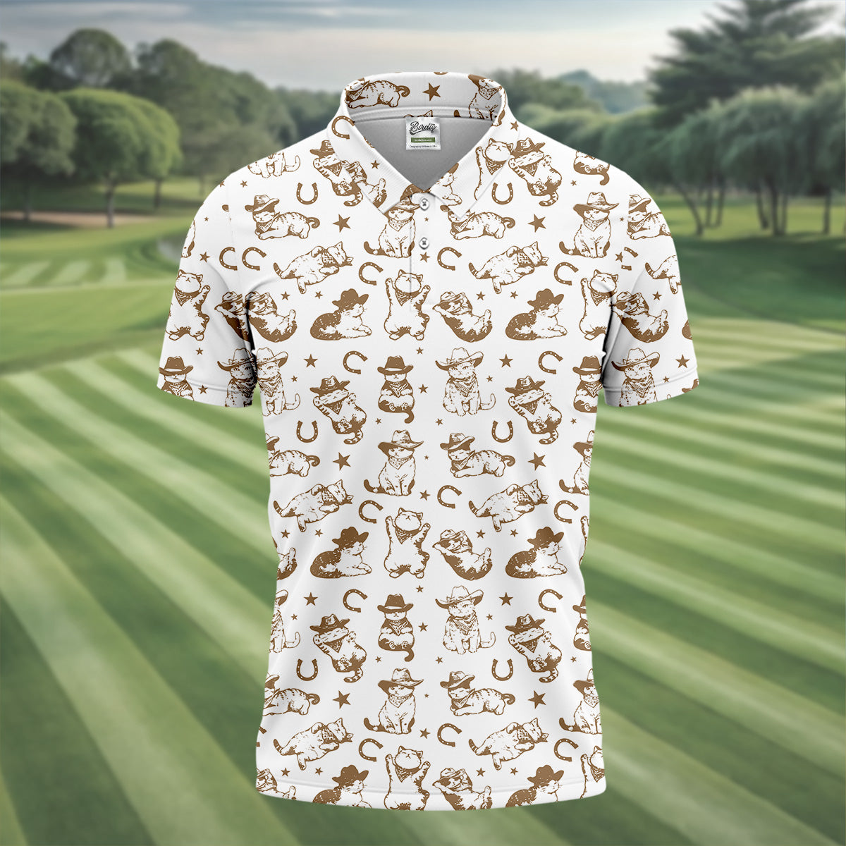 Western Cat Pattern Men Golf Polo, Golf Presents For Him, Men Golf Polo, Matching Golf Shirts For Couples