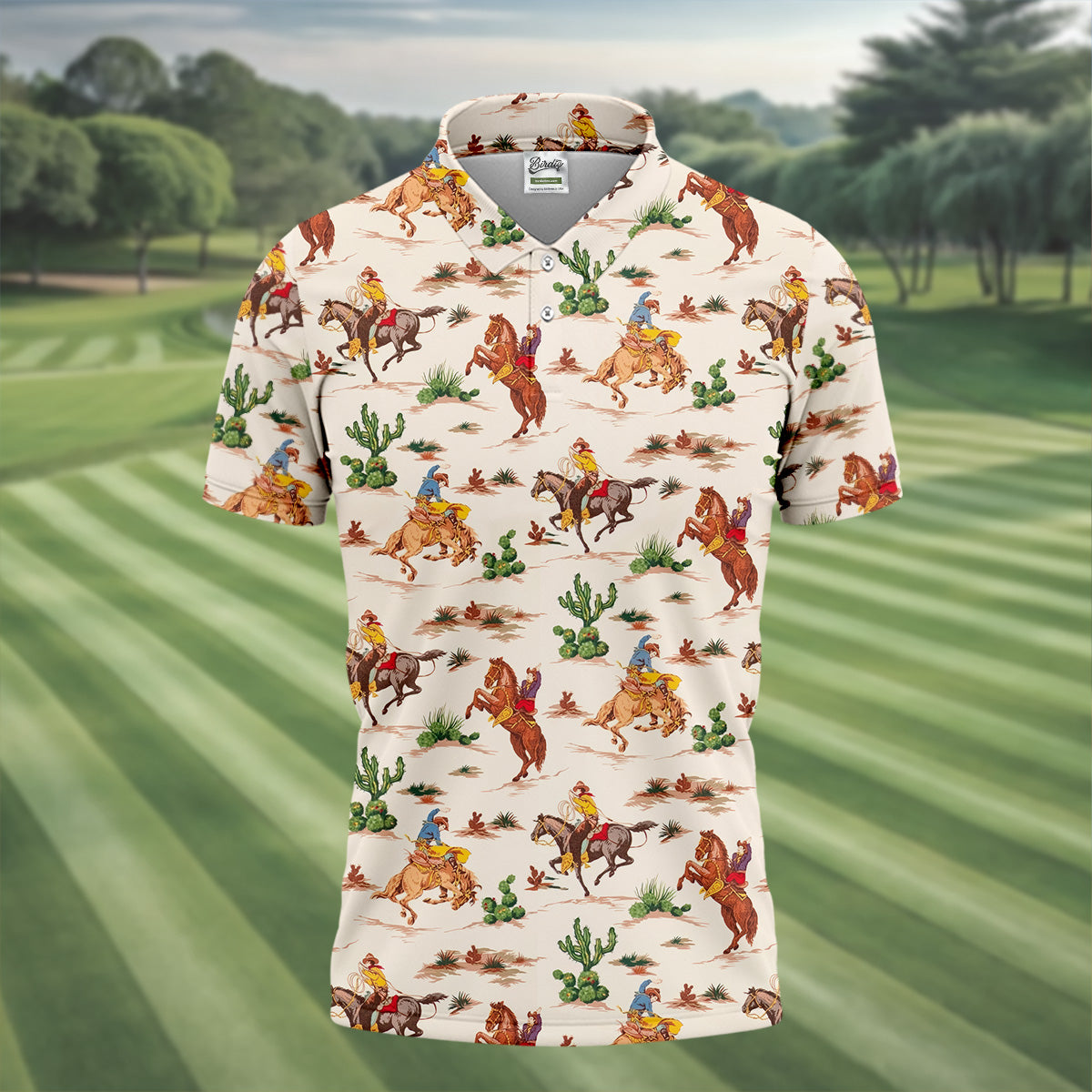 Cowboy Western Beige Polo Shirt, Western Golf Shirt, Unique Gift For Golfer, Funny Golf Shirt For Men