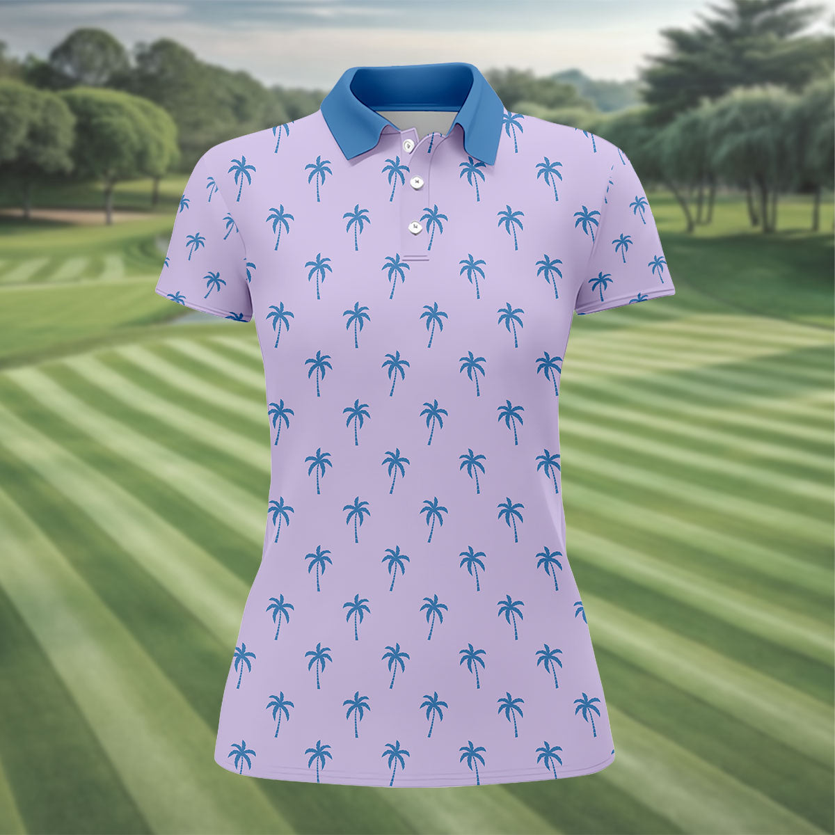Palm Tree Pattern Hawaiian Polo Golf Shirts, Tropical Golf Shirts For Women, Matching Golf Shirts