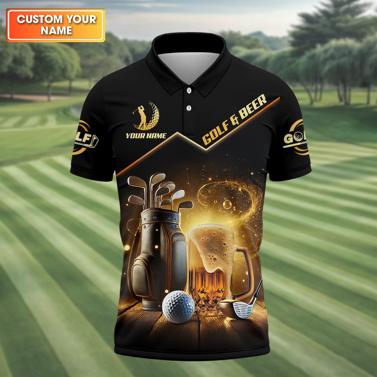Golf And Beer Custom Men's Golf Polo Shirt, Beer Golf Shirt, Gift For Golfers