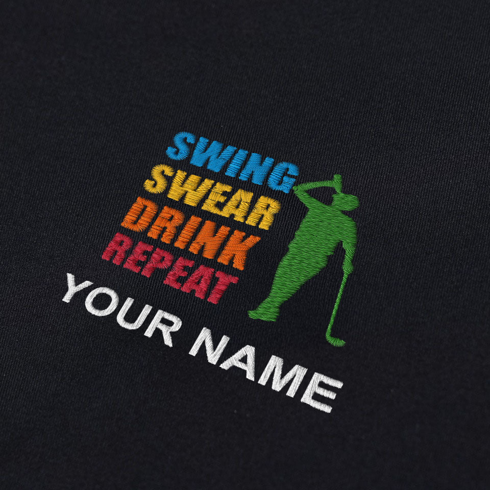 Swing Swear Drink Repeat Custom Embroidery Polo Shirt, Mens Golf Shirt, Dad Golf Gift