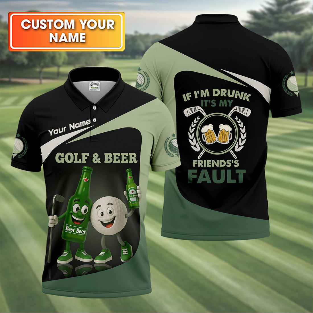 Funny Beer And Golf Custom Golf Polos For Men, Mens Golf Gift, Golfing Apparel, Gift For Golfers