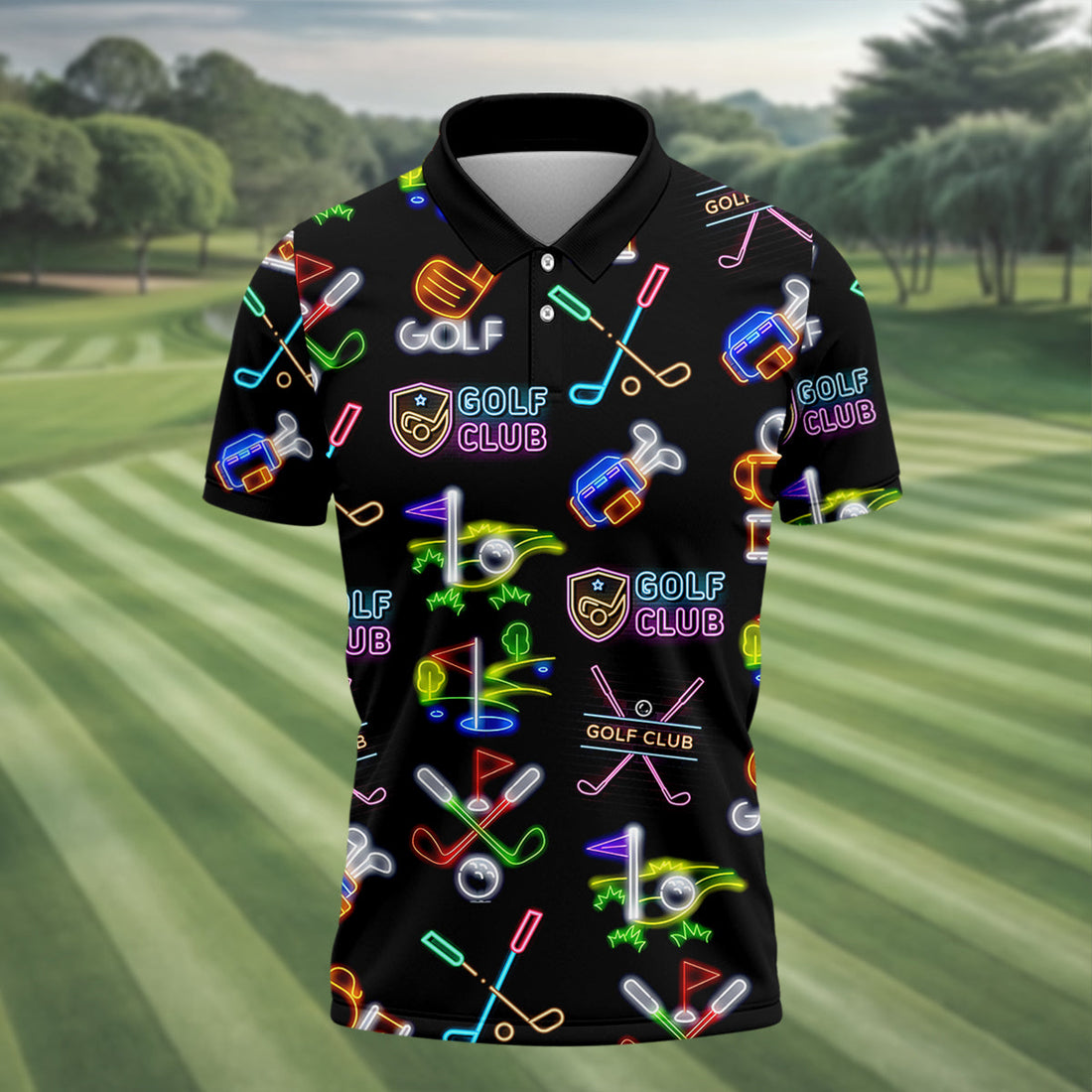 Neon Golf Clubs Men's Golf Polo Shirt, Funny Golf Shirt, Dad Golf Gift, Christmas Golf Gift