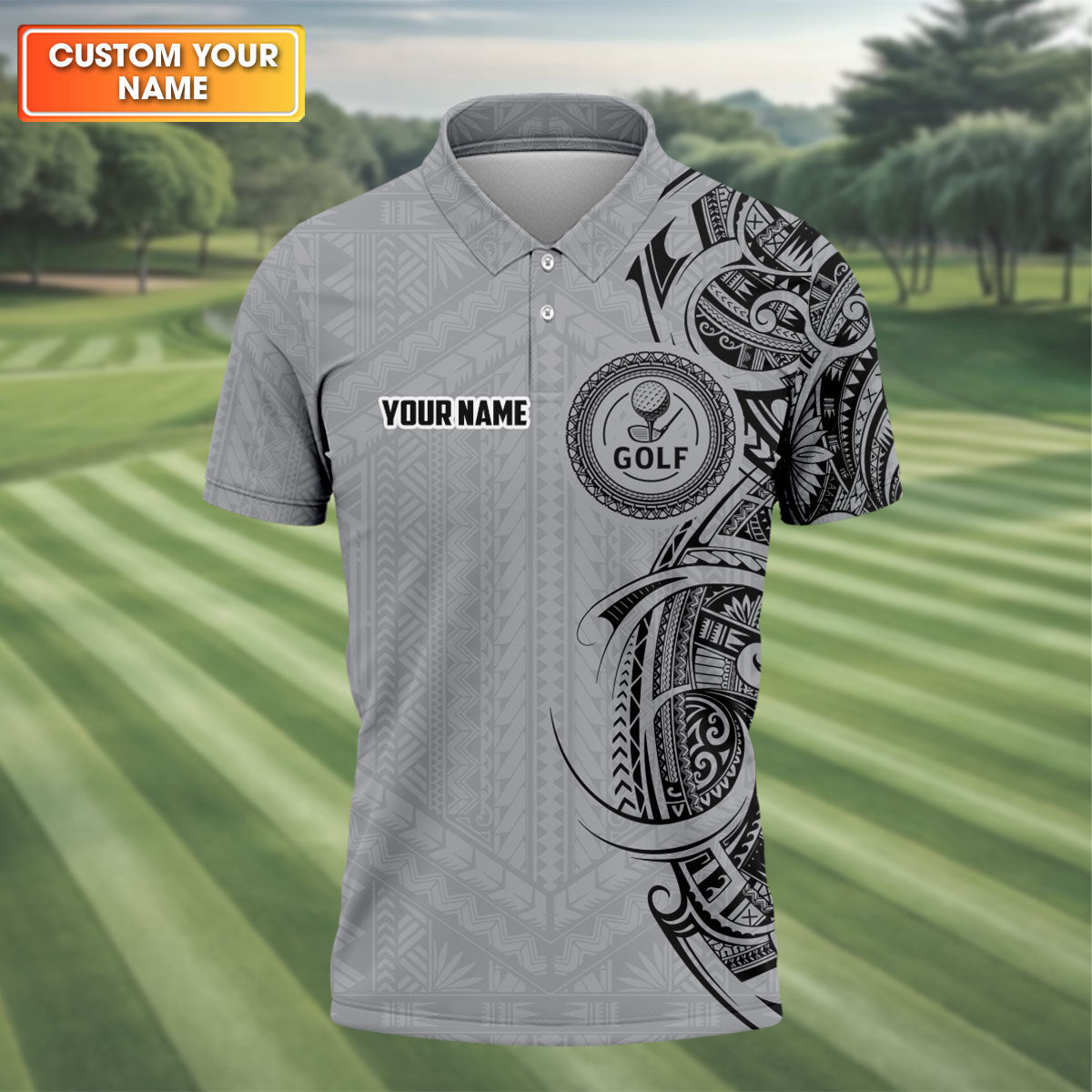Strike Grey Tribal Tattoo Custom Men's Golf Polo Shirt, Funny Golf Shirt, Dad Golf Gift