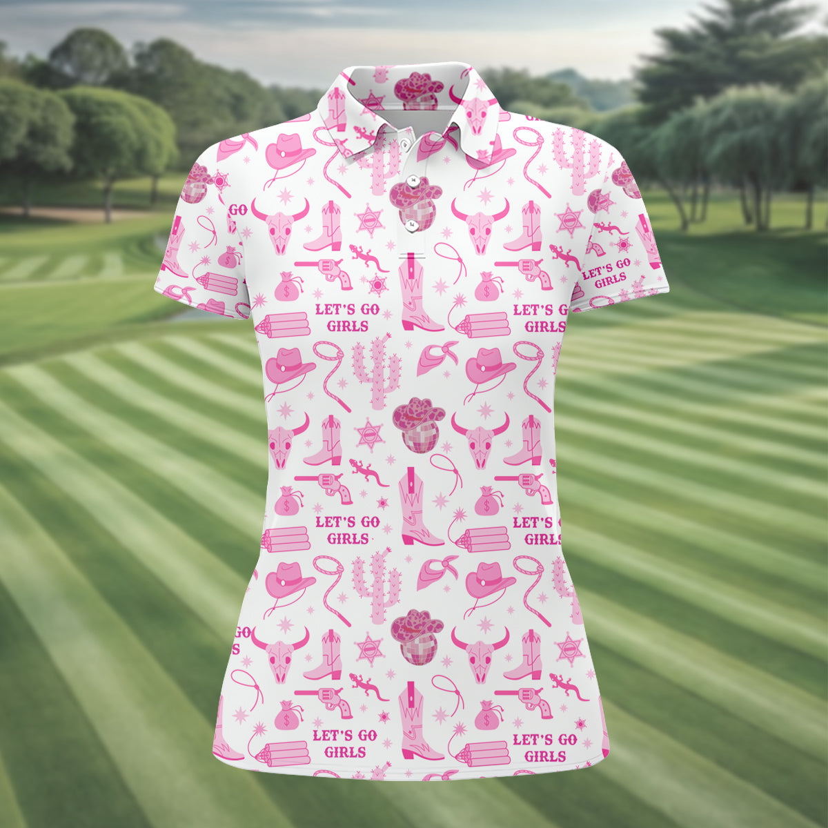 Let's Go Girls Funny Sleeve Polos Womens, Custom Ladies Golf Shirt