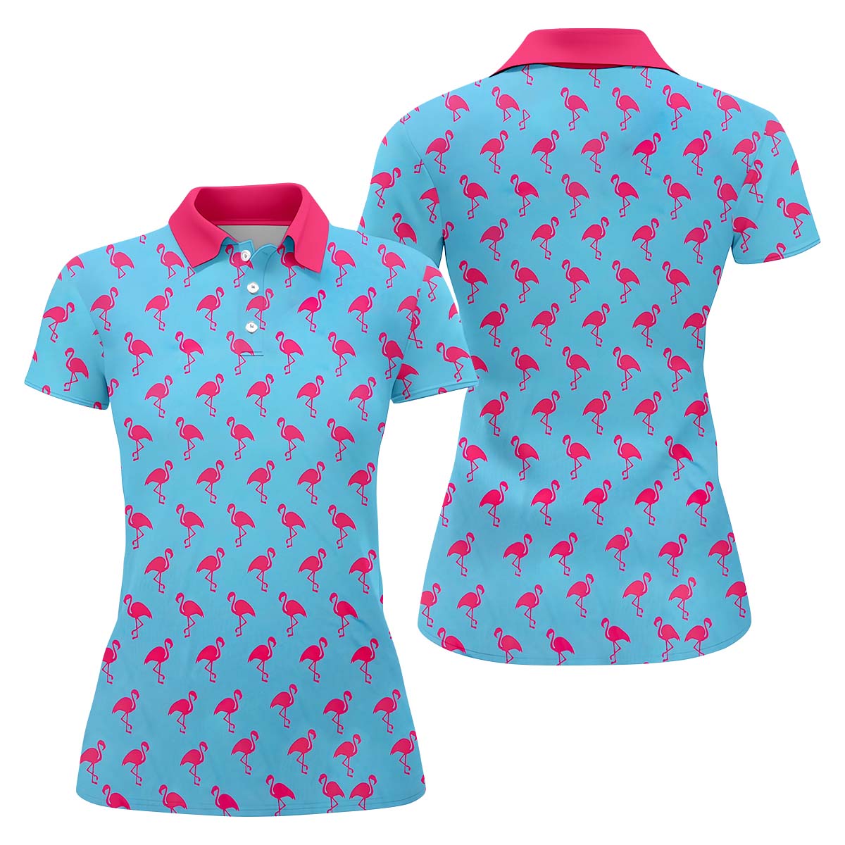 Pink Flamingo Golf Funny Womens Golf Polo Shirt, Custom Ladies Golf Shirt