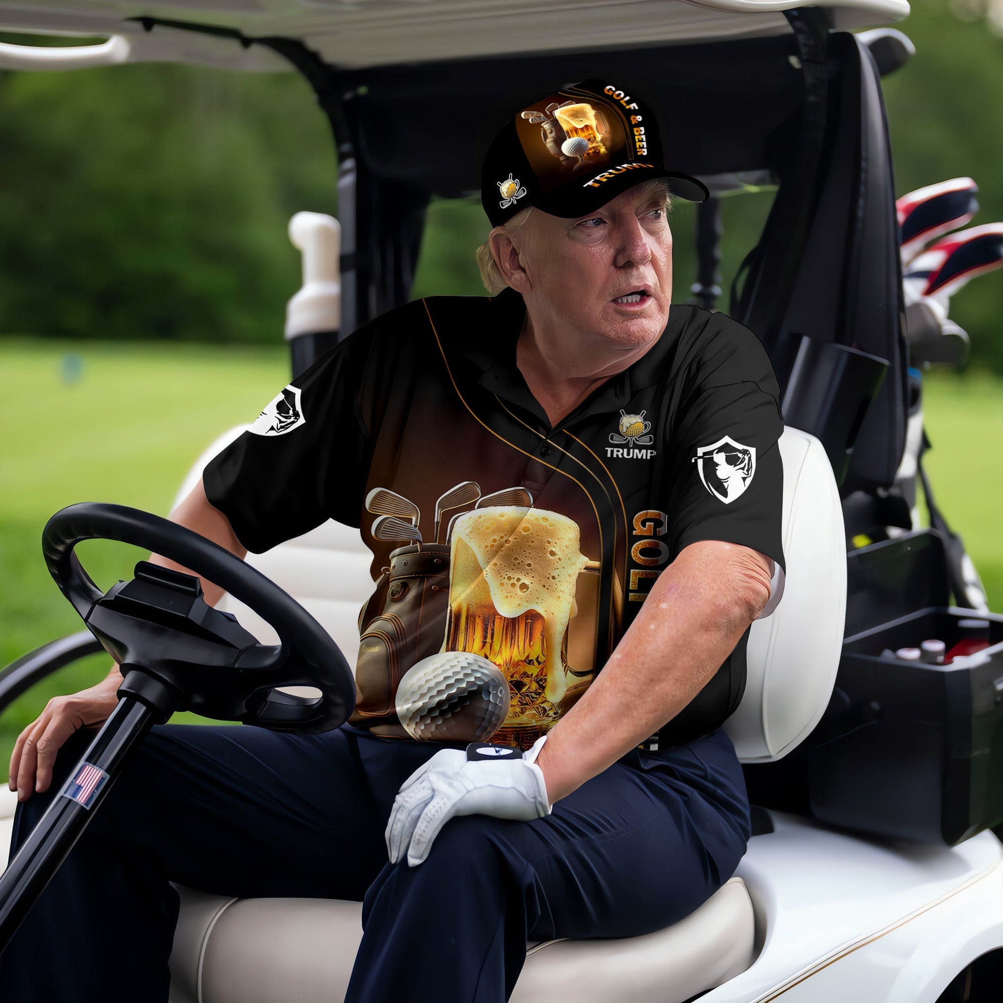 Golf And Beer Custom Men's Funny Graphic Golf Polo Shirt, Dad Golf Gift