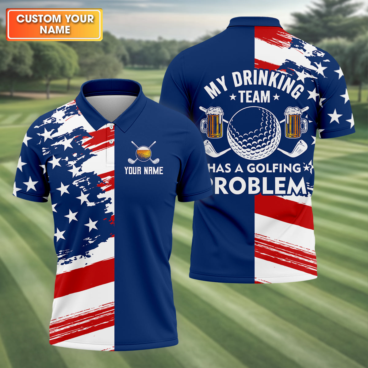 My Drinking Team Has A Golfing Problem Custom Men's Golf Polo Shirt, Funny Beer Golf Shirt, Dad Golf Gift
