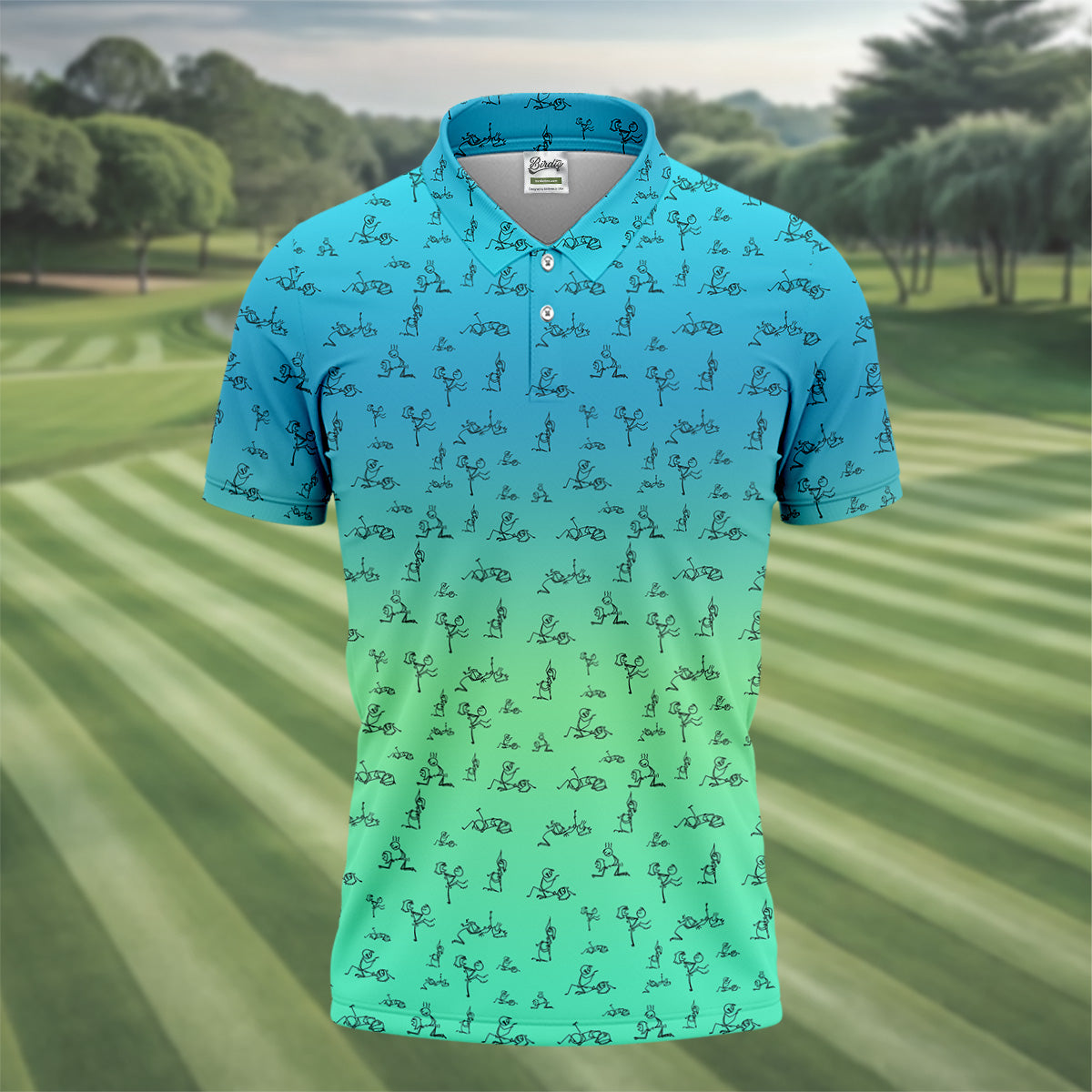 Stick Figure Couple Ombre Fun Men's Golf Polos, Unique Gift For Golfer, Golf Accessories For Men