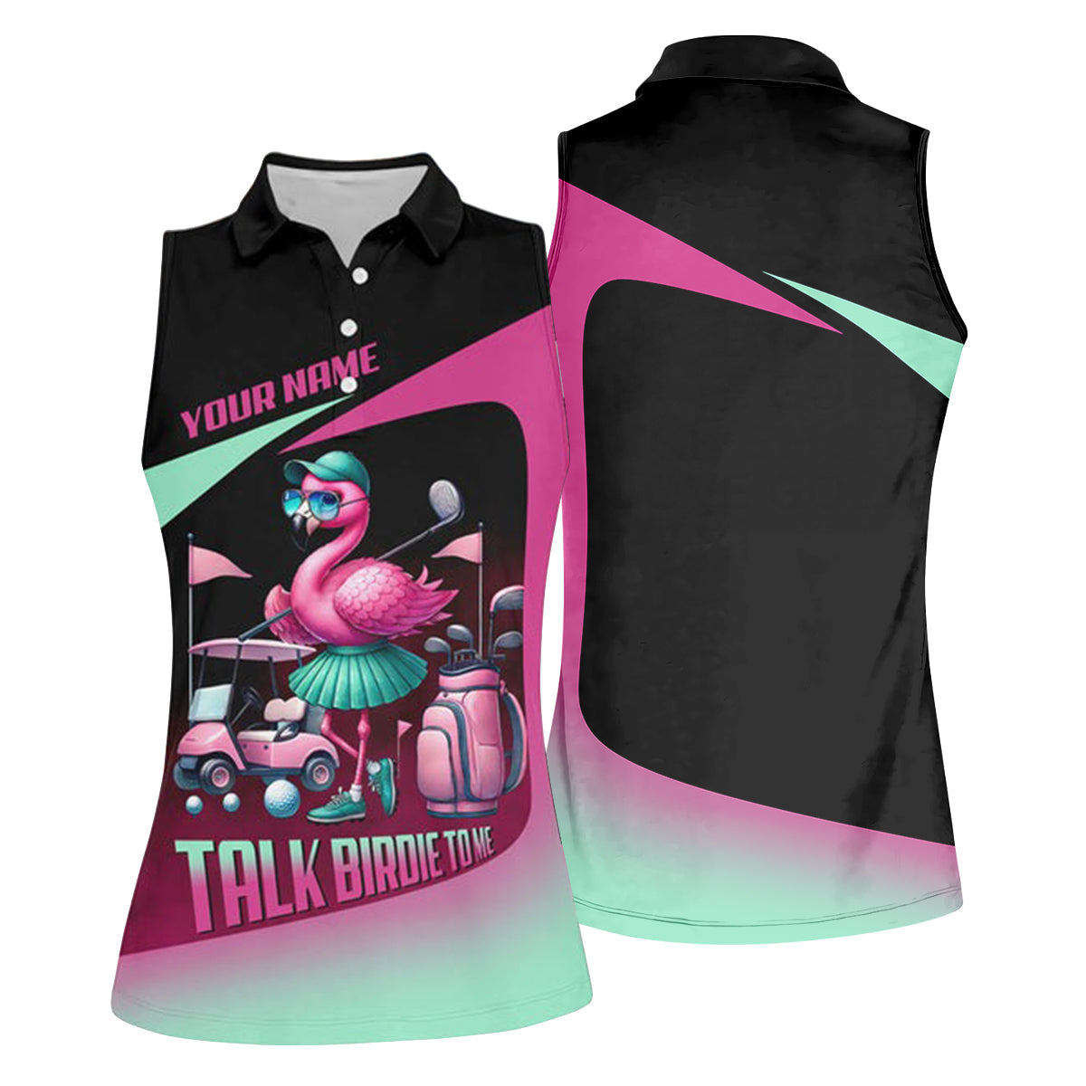 Talk Birdie To Me Custom Flamingo Womens Golf Polo Shirt, Funny Golf Shirt, Gift For Golfers