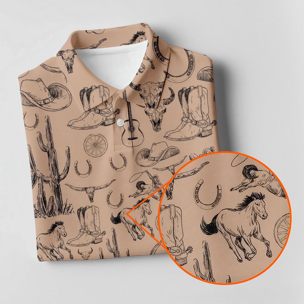 Brown Toile Western Golf Shirt, Women's Golf Long Sleeve, Ladies Sleeveless Tops, Women's Polo Shirt