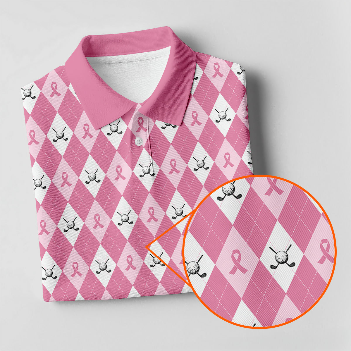 Breast Cancer Golf Shirt, Pink Argyle Golf Shirt, Breast Cancer Awareness Shirts, Couple Golf Shirt