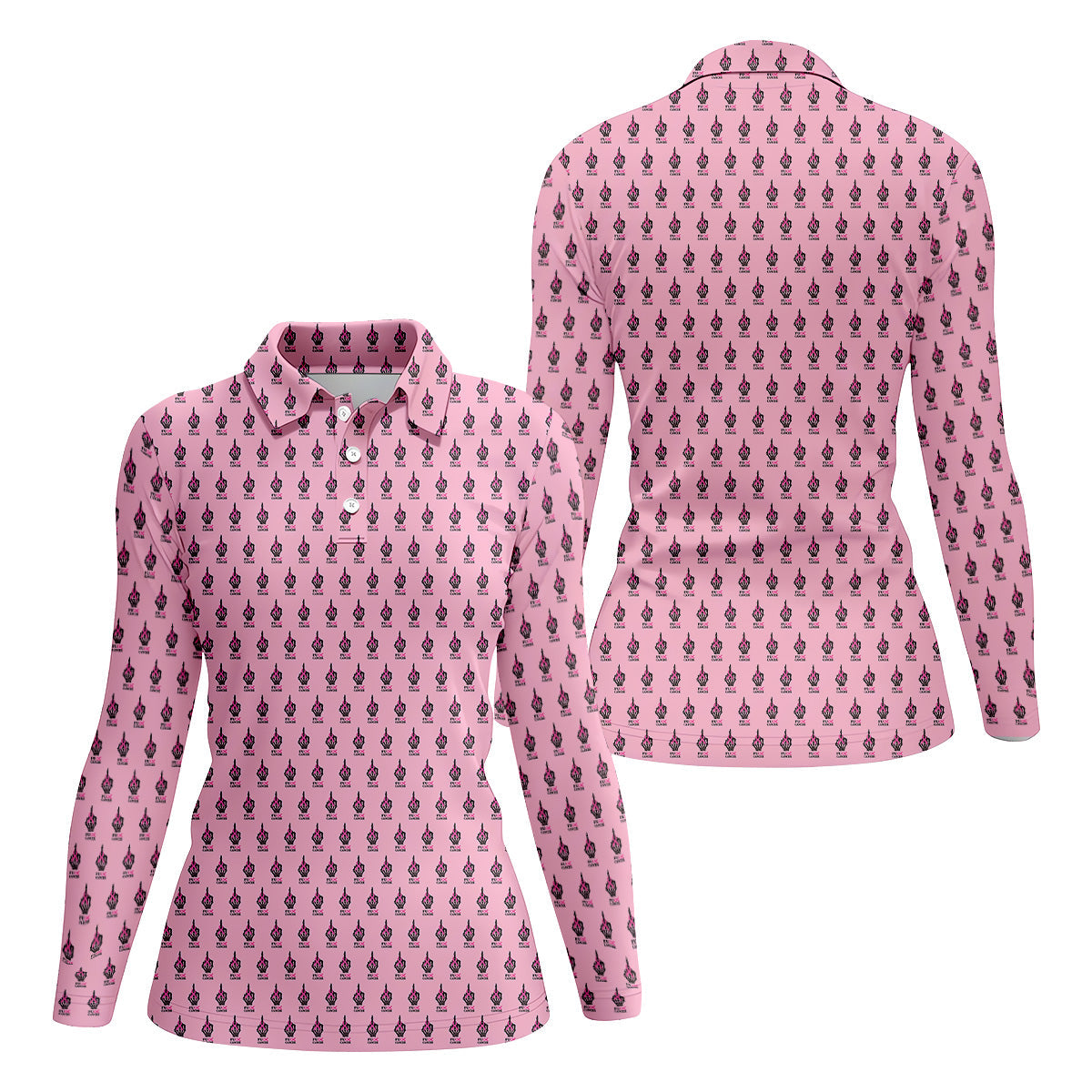 Funny Middle Finger Pink Golf Shirt, Breast Cancer Golf Shirt, Couple Golf Shirt, Matching Golf Shirt