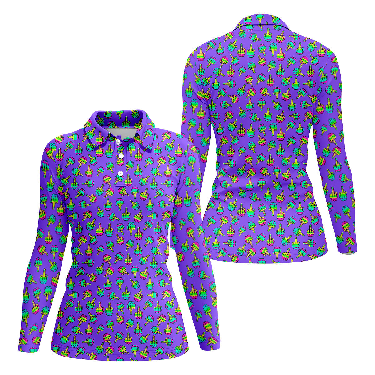 Neon Middle Finger Purple Golf Shirt, Funny Golf Shirt, Ladies Golf Polos, Cool Golf Gift