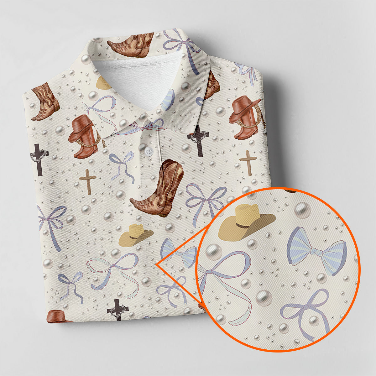 Coquette Pattern Western Golf Shirt, Cute Golf Outfit, White Polo Women, Ladies Golf Shirts