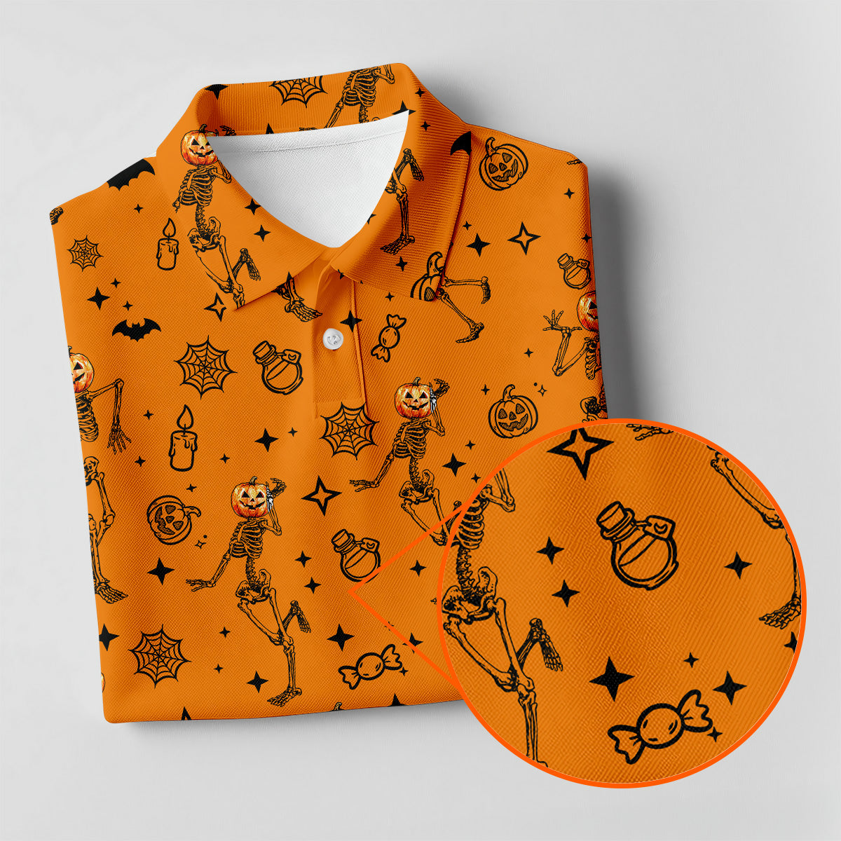 Skeleton Orange Golf Shirt, Halloween Golf Shirt, Fun Golf Polos, Sleeveless Womens Golf Shirts, Ladies Golf Shirts
