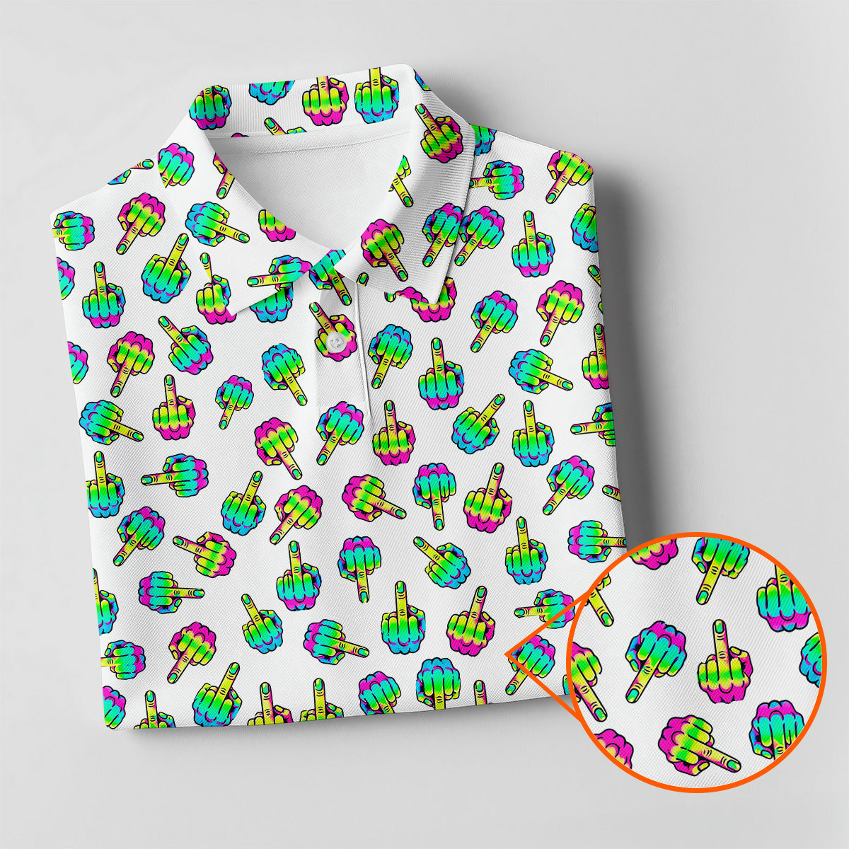 Neon Middle Finger White Golf Polo, Funny Golf Shirt, Unique Gift For Golfer, Ladies Golf Polos