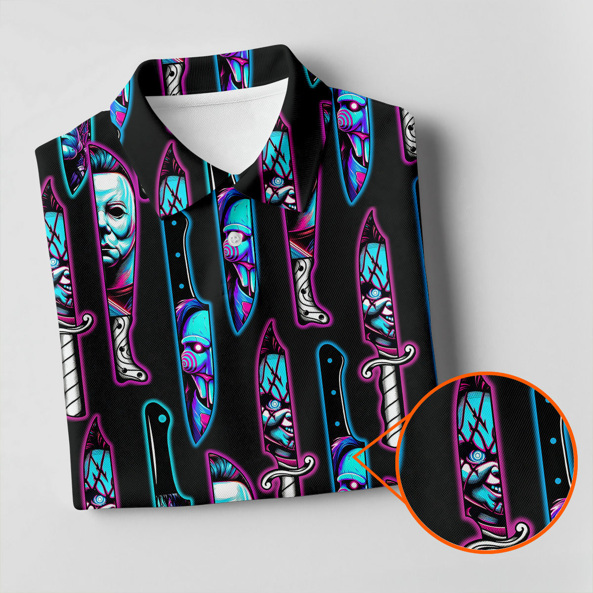 Funny Horror Character Men's Polo Shirt, Horror Movie Shirt, Halloween Golf Shirt, Scary Halloween Shirts, Men Golf Gifts