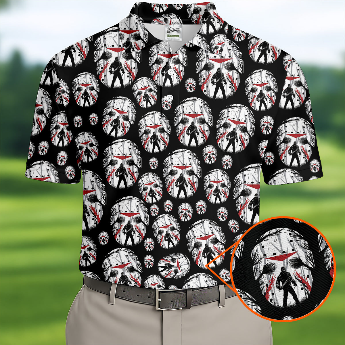 Jason Horror Character Men's Polo Shirt, Horror Movie Shirt, Halloween Golf Shirt, Scary Halloween Shirts