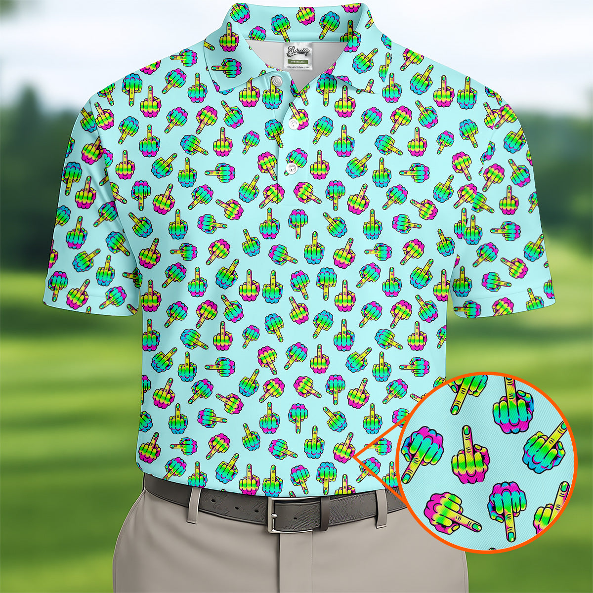 Neon Middle Finger Fun Men's Golf Polos, Fun Golf Shirts For Men, Cool Golf Gifts, Polo For Men