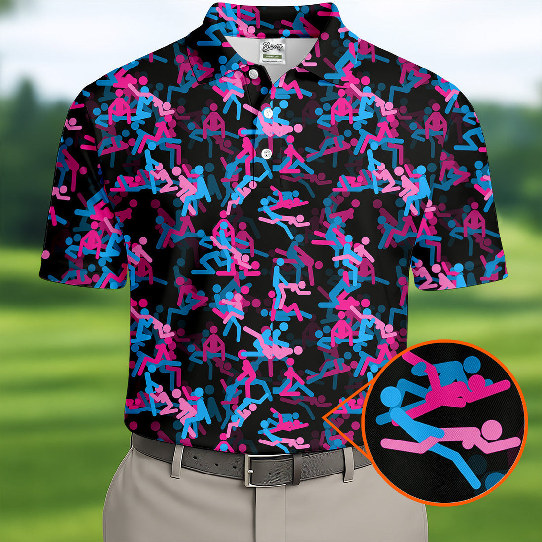 Sex Positions Stick Figure Black Mens Golf Polo Shirts, Cool Golf Gift, Golfing Apparel, Polo For Men