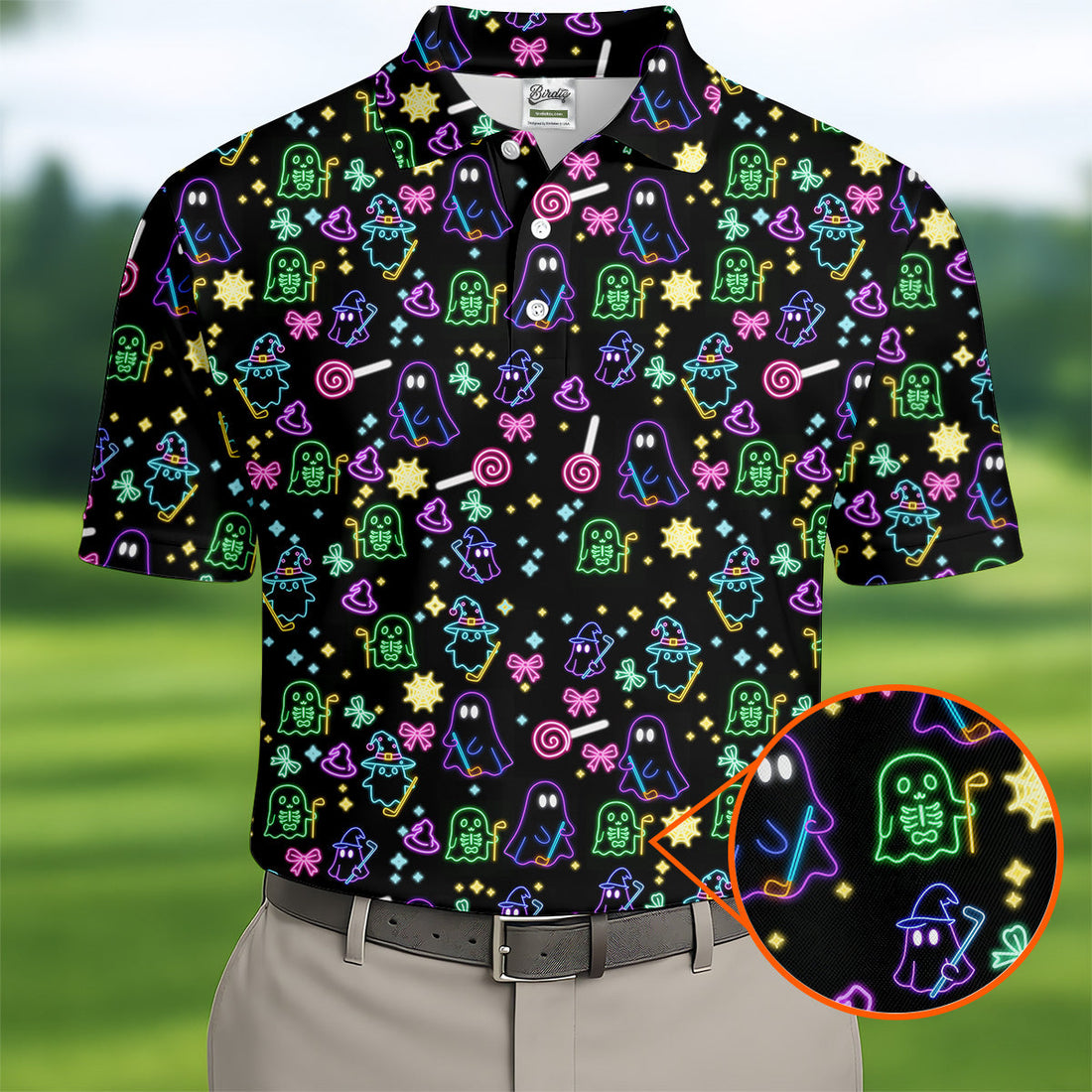 Funny Ghost Golfing Men's Golf Polo Shirt, Funny Halloween Shirt, Fun Golf Polo Shirt, Halloween Gift