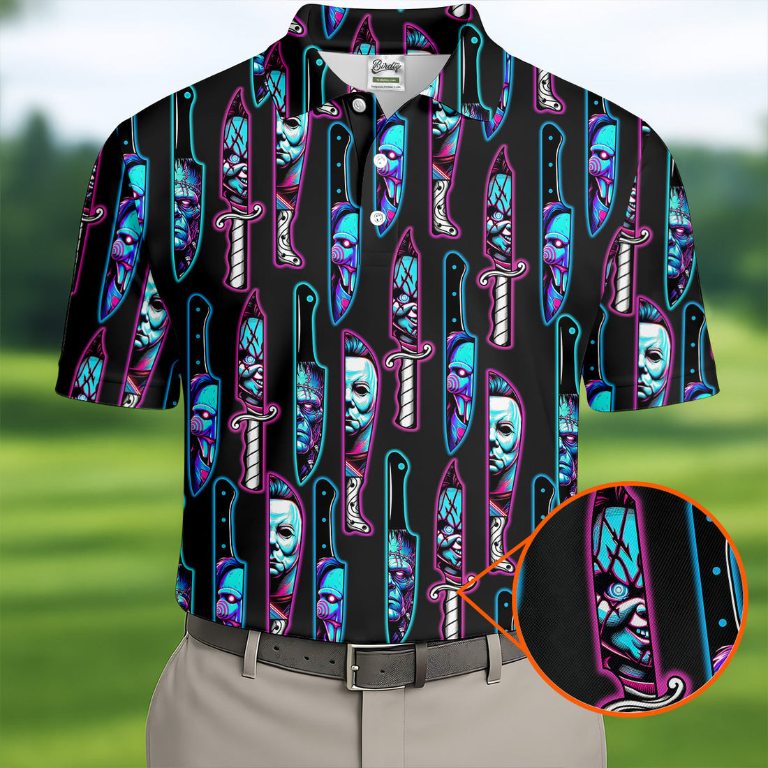 Funny Horror Character Men's Polo Shirt, Horror Movie Shirt, Halloween Golf Shirt, Scary Halloween Shirts, Men Golf Gifts