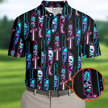 Funny Horror Character Men's Polo Shirt, Horror Movie Shirt, Halloween Golf Shirt, Scary Halloween Shirts, Men Golf Gifts