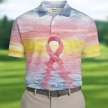 Pink Ribbon Breast Cancer Men's Polo Shirt, Breast Cancer Awareness Shirt, Men Golf Shirt, Golf Gift For Him