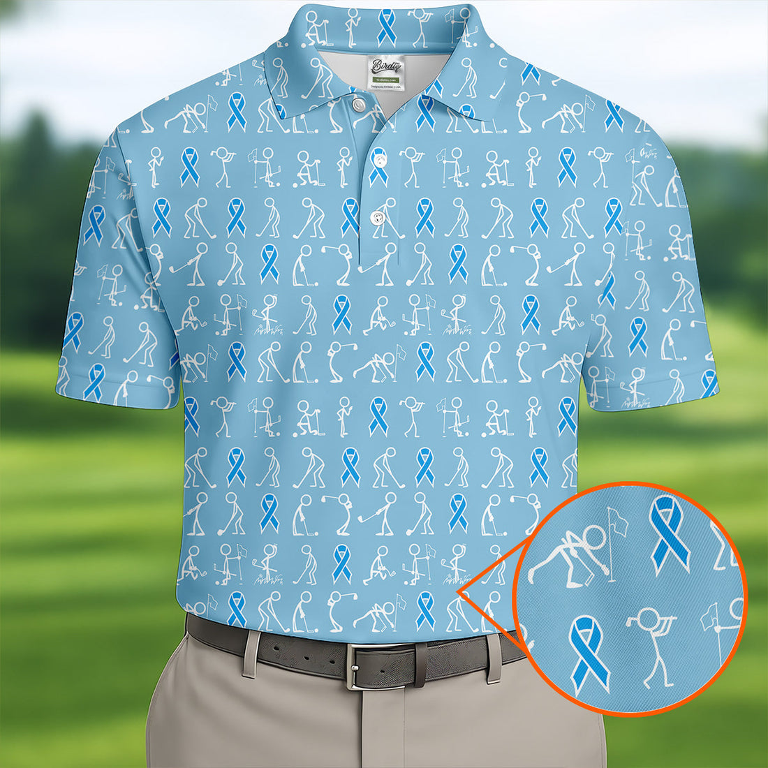 Funny Stick Figure Men's Golf Shirt, Prostate Cancer Awareness Shirt, Blue Golf Shirt, Golf Gift For Men
