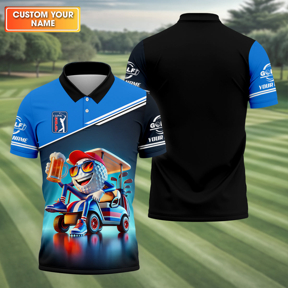 I Love Golf Custom Men's Golf Polo Shirt, Funny Beer Golf Shirt, Dad Golf Gifts
