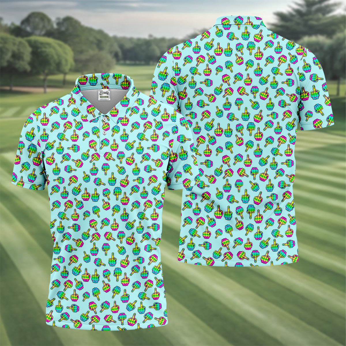 Neon Middle Finger Fun Men's Golf Polos, Fun Golf Shirts For Men, Cool Golf Gifts, Polo For Men