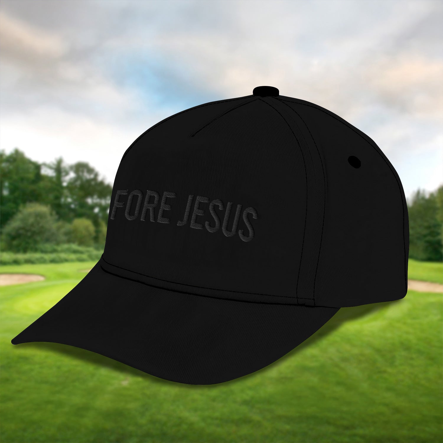 Fore Jesus Black Embroidered Baseball Cap, Funny Dad Hat, Christmas Golf Gift