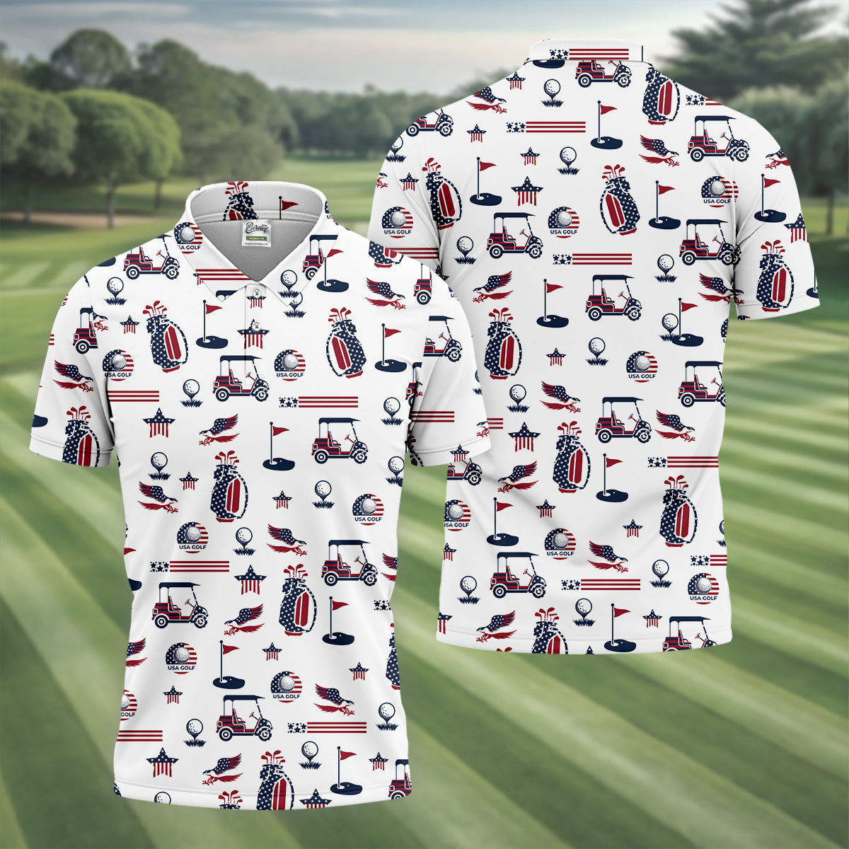 Patriotic USA Men's Golf Polo Shirt, Men's 4th Of July Shirts, USA Golf Shirt, Gifts For Golfing Dad