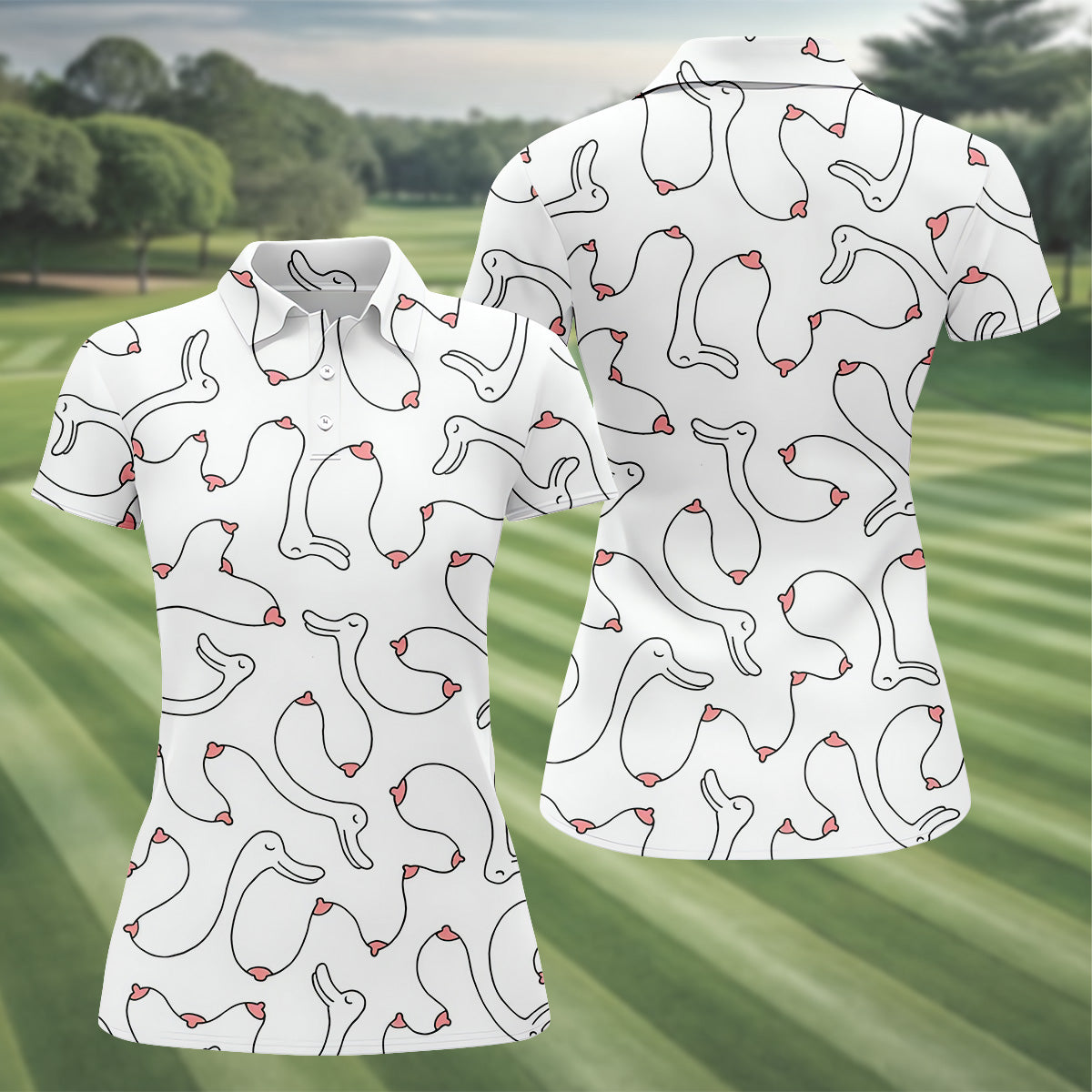 Funny Boob Goose Womens Golf Polo Shirt, Ladies Golf Clothes, Custom Ladies Golf Shirt