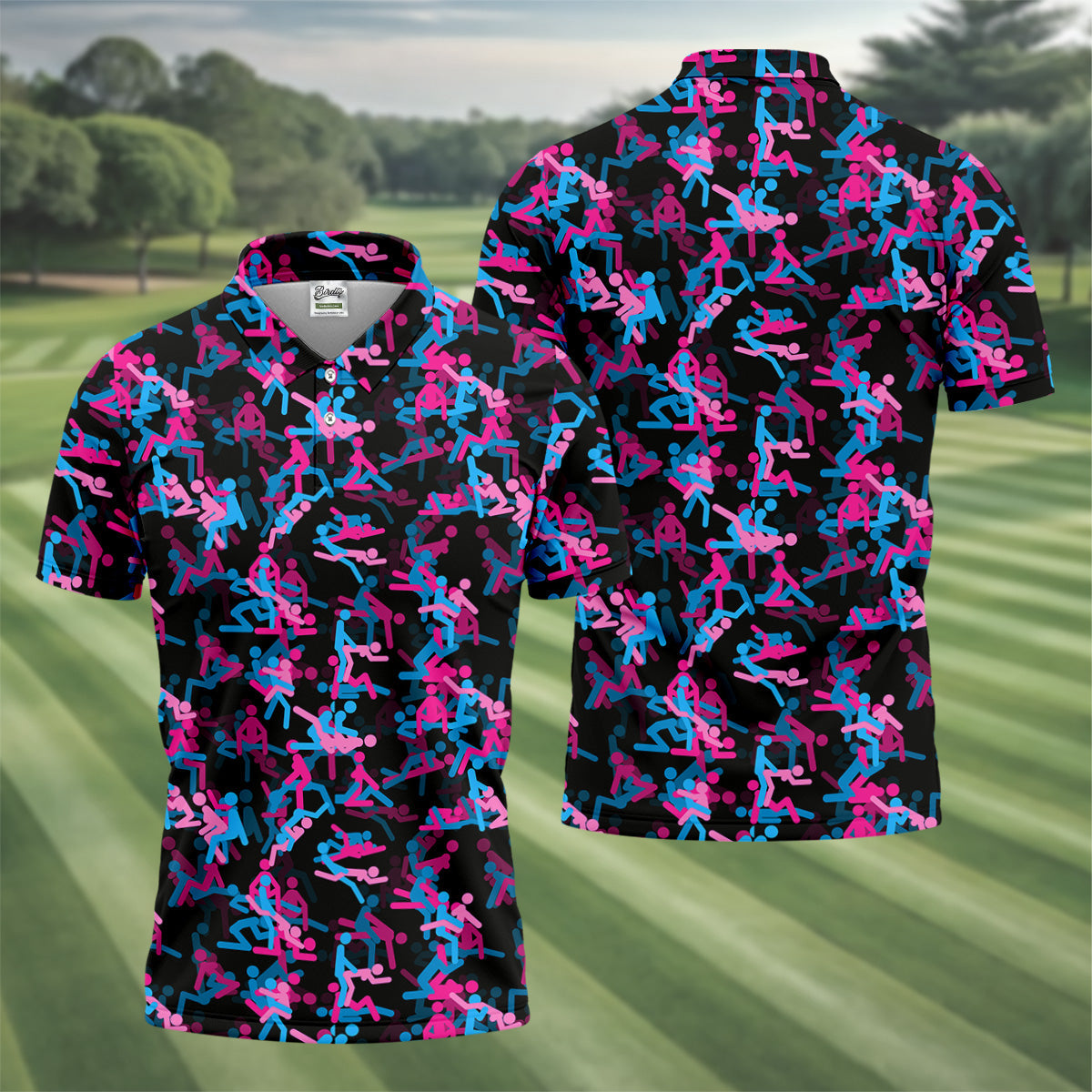 Sex Positions Stick Figure Black Mens Golf Polo Shirts, Cool Golf Gift, Golfing Apparel, Polo For Men