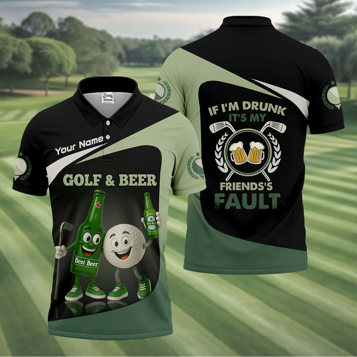 Funny Beer And Golf Custom Golf Polos For Men, Mens Golf Gift, Golfing Apparel, Gift For Golfers