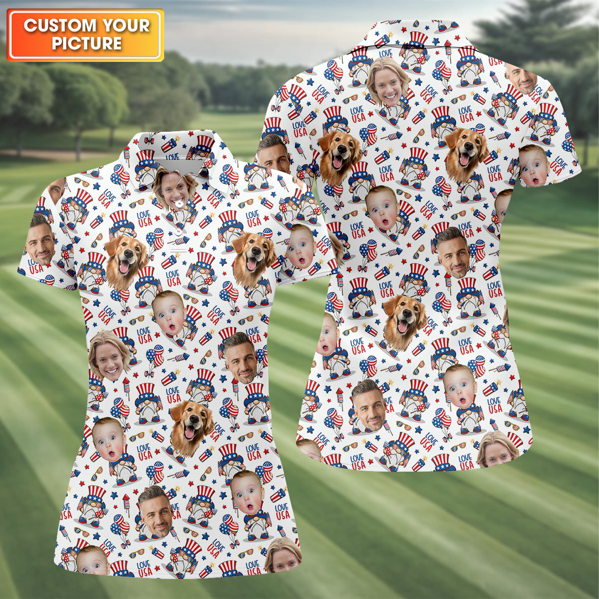Golf Shirt For Women, Custom Family Golf Shirt, Personalized Dog Shirts, Patriotic Golf Polos