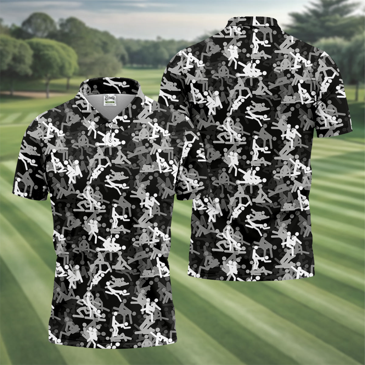 Sex Positions Stick Figure Black And White Mens Golf Polo Shirts, Cool Golf Gift, Golfing Apparel